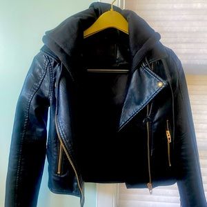 Blank NYC faux leather hooded motorcycle jacket
